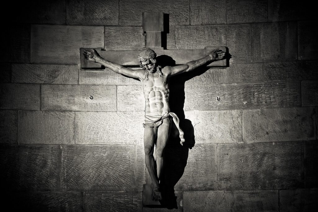 Salvation by faith in the blood of christ cross, crucifix, jesus, crucifixion, church, faith, religion, architecture, christianity, christian, statue, christ, sculpture, figure, jesus christ, art, figure of christ, spiritual, stone figure, son of god, black and white, monochrome, cross, cross, jesus, jesus, jesus, jesus, jesus, jesus christ